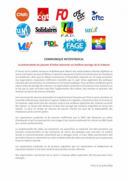 Communiqué commun : La préservation du pouvoir d'achat nécessite un meilleur partage de la richesse